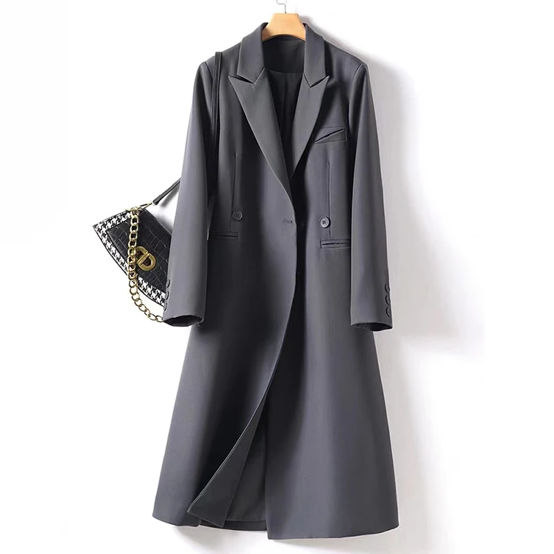 高级灰风衣外套女2024年秋季新款宽松显瘦双排扣休闲百搭西装大衣