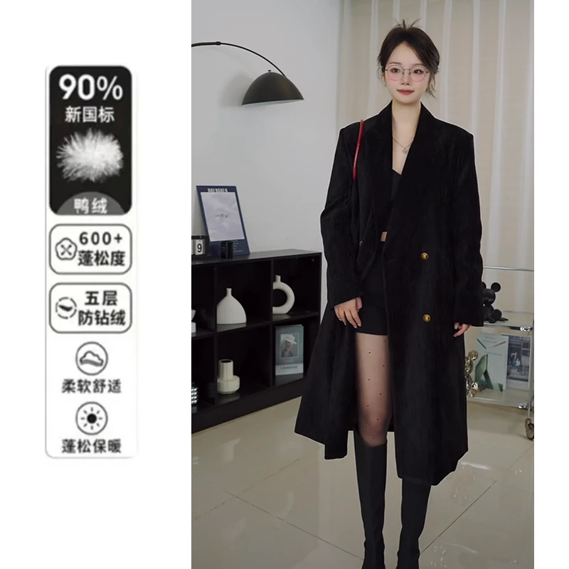 冬季升级内胆新款风衣女高级感加厚保暖绒感休闲气质黑色西装大衣