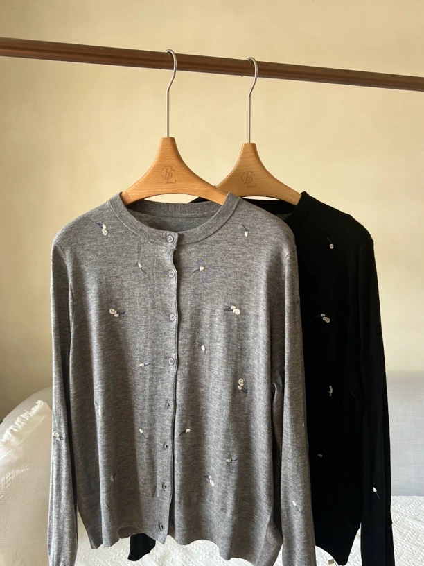 早秋韩系圆领针织开衫百搭时尚长袖气质上衣