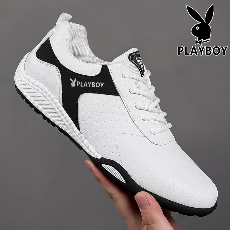 花花公子男鞋2024新款春季真皮软底运动休闲鞋男士旅游鞋子小白鞋