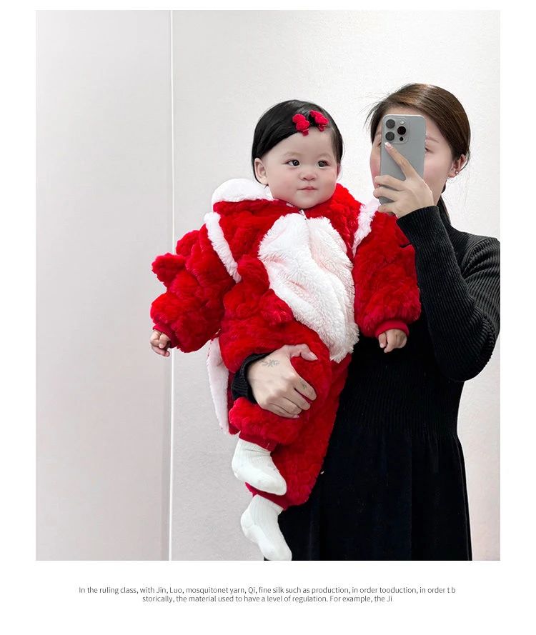 婴儿外出服新年装秋冬季醒狮宝宝过年爬服可爱超萌洋气加厚连体衣