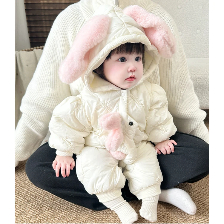 女宝宝衣服冬季夹棉保暖婴儿连体衣冬款棉服婴幼儿抱衣冬天外出服