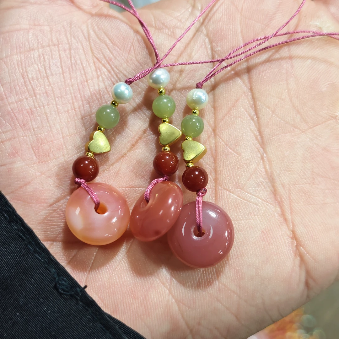 【书记甄选】天然玛瑙平安扣手机链 多样性发一件  AT2079