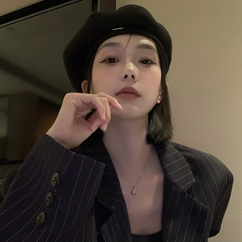 黑色贝雷帽女日系大头围蓓蕾帽春夏季网红显脸小八角画家帽子气质