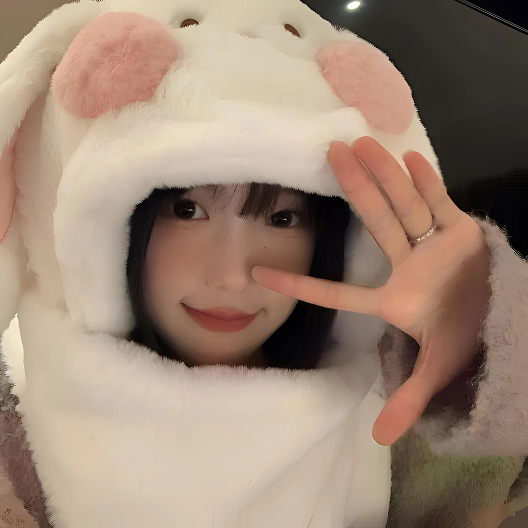 毛绒兔子耳朵帽子围巾手套一体帽三件套可爱女冬季加厚围脖保暖潮