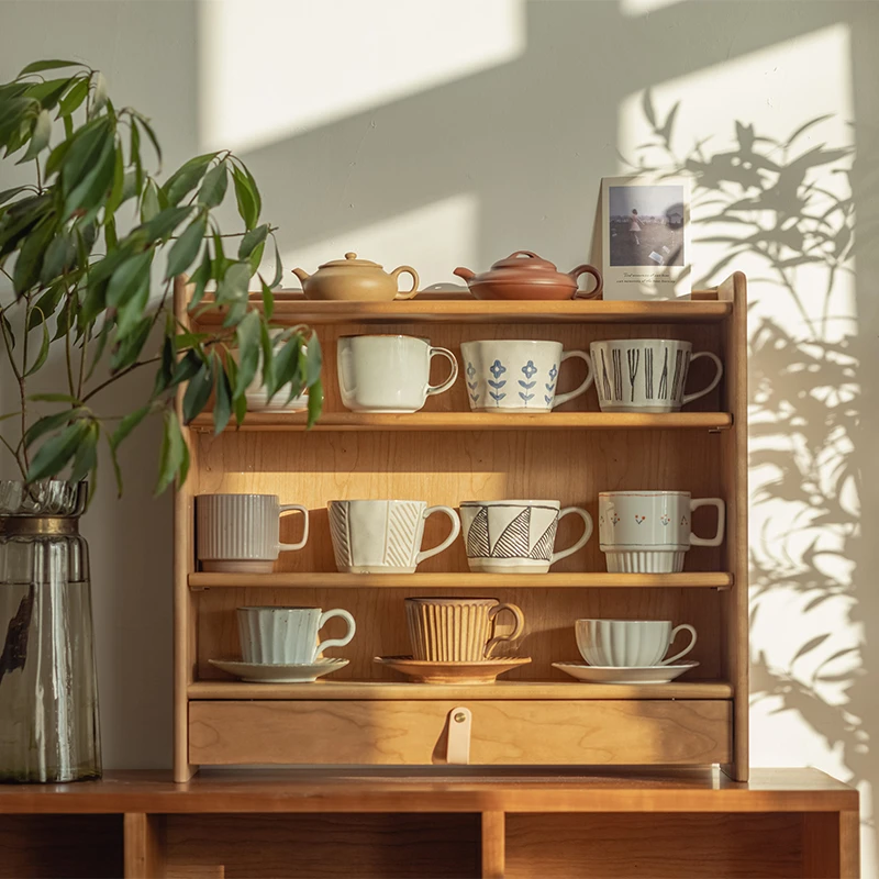 以山 灵泽杯架 樱桃木杯子架马克咖啡杯日式置物架原木展示架收纳