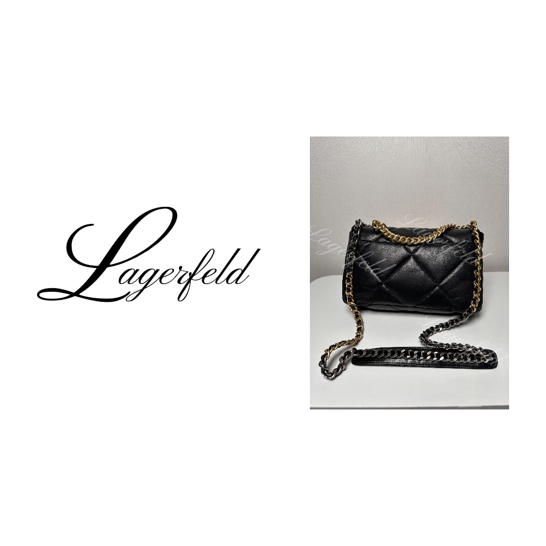 LAGERFELD手工高定女士真皮羊皮单肩手拎包黑1013B#