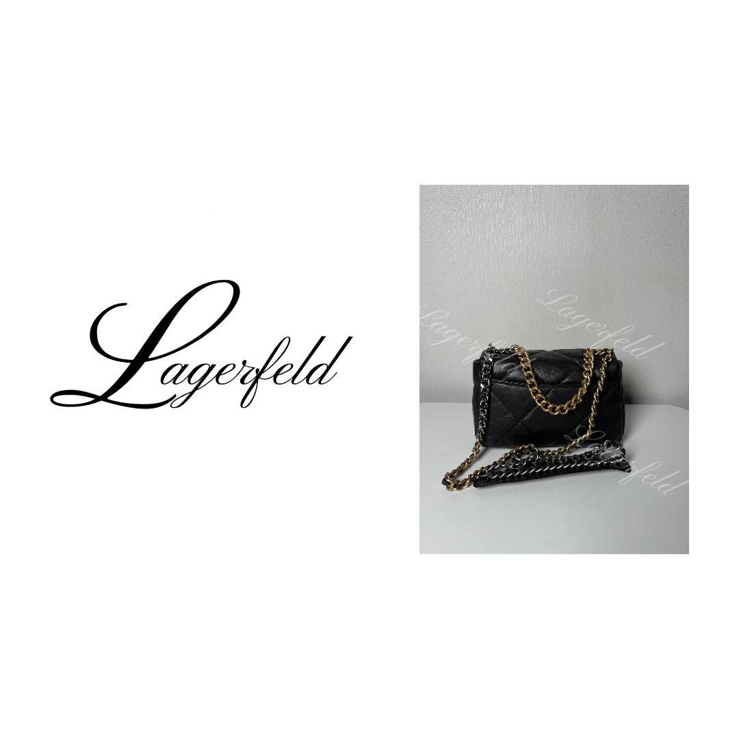 LAGERFELD手工高定女士真皮羊皮单肩手拎包黑1013S#