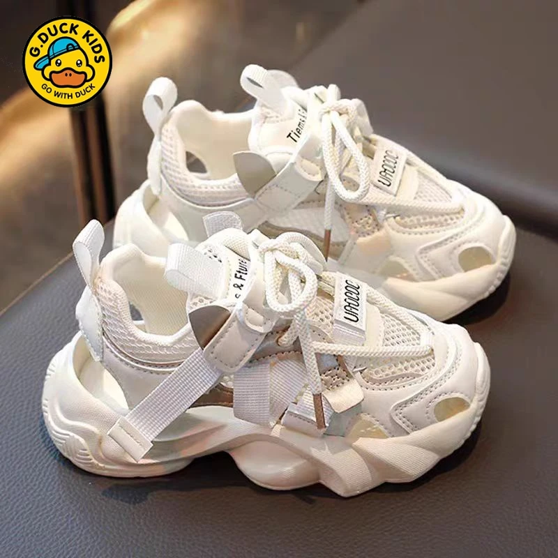 小黄鸭女童网鞋网面透气2025新款春夏季儿童运动老爹鞋单网小白鞋