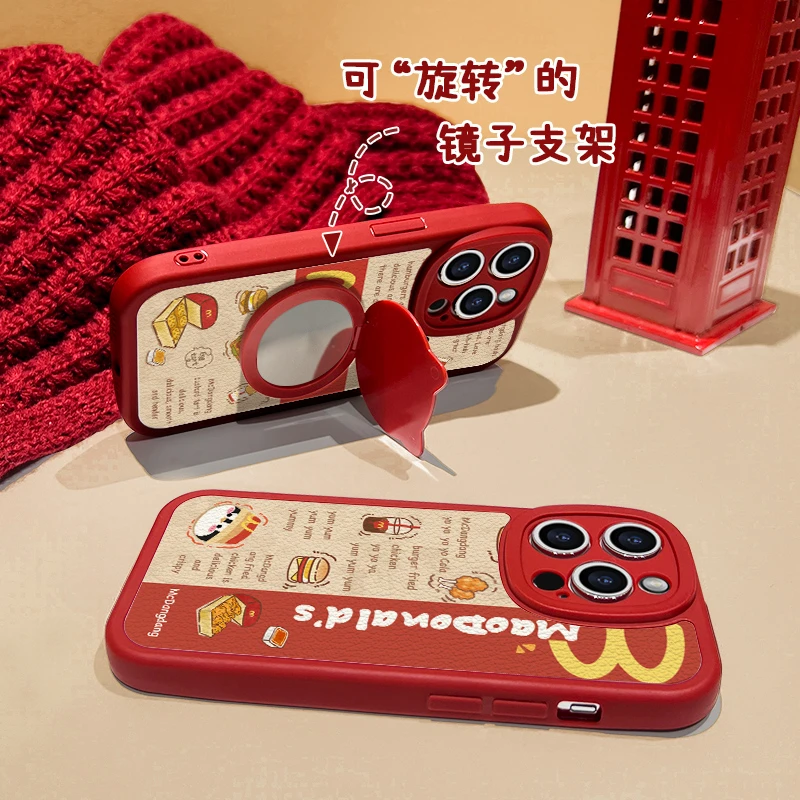 【液态小羊皮壳】麦鹅创意镜子支架手机壳适用苹果华为vivo小米oppo