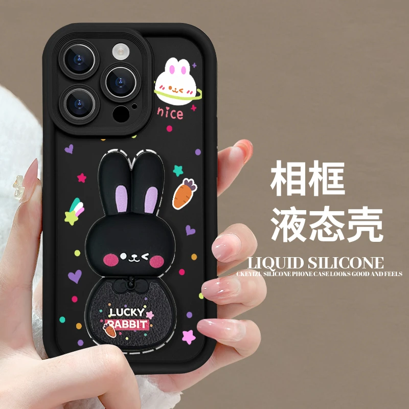 兔子旋转镜子支架手机壳适用苹果华为vivo小米oppo创意相框液态壳