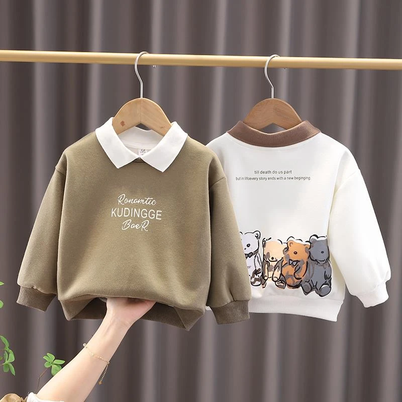 男童春秋款卫衣宝宝洋气2024新款春装小童翻领上衣儿童炸街套头衫