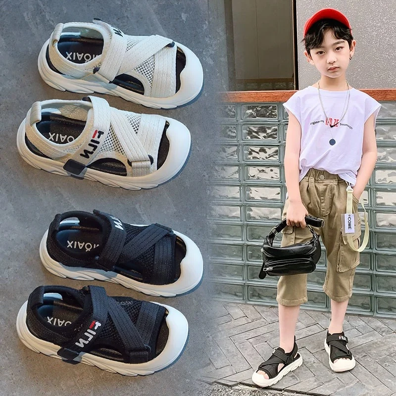 男童包头凉鞋2024夏季新款软底儿童沙滩鞋时尚休闲中大童宝宝鞋子