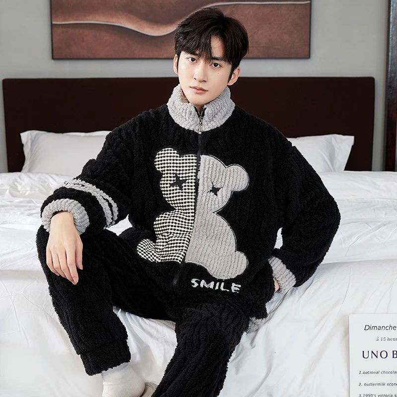 珊瑚绒睡衣男款冬季2024新款加绒加厚男士秋冬天法兰绒家居服套装