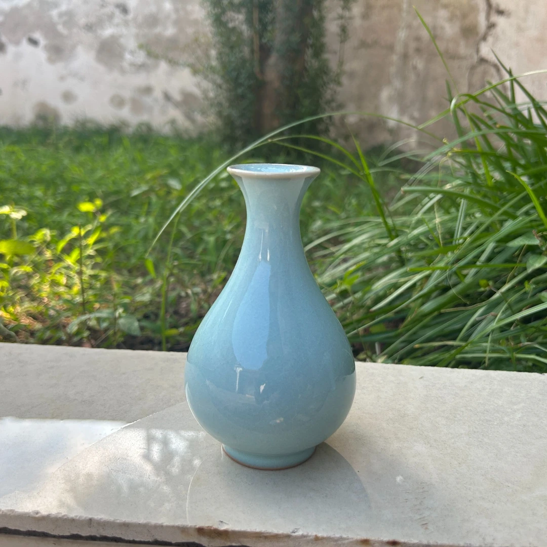 微瑕玉壶春汝瓷摆件原泥胎原矿釉