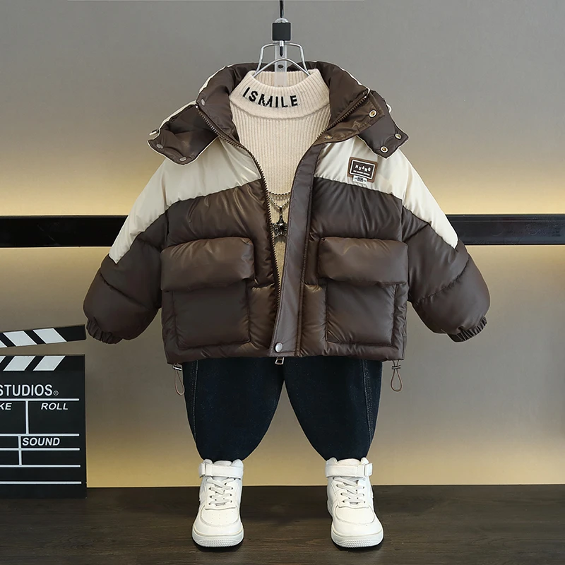 男童冬季加绒加厚棉服儿童手工棉袄2024新款洋气男孩皮衣棉衣潮
