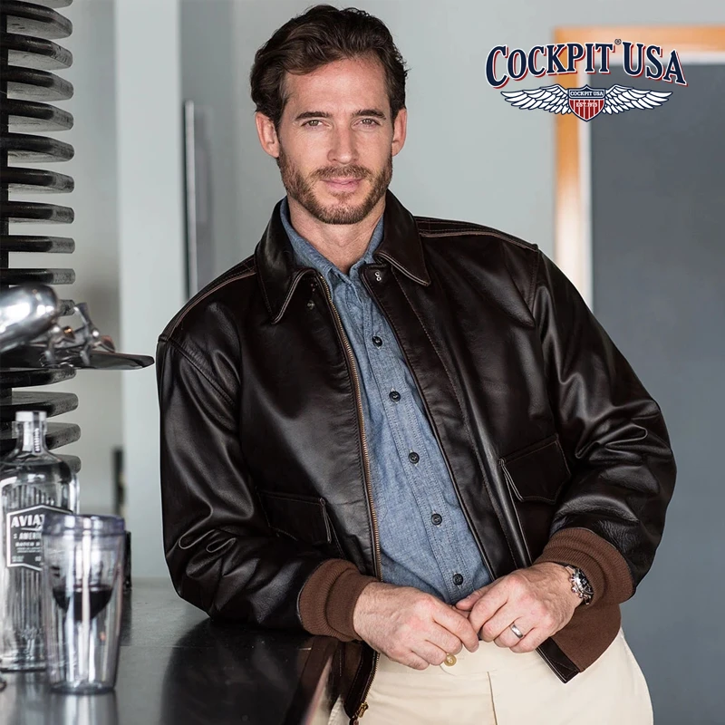 美国原产cockpit 二战军规夹克 奥巴马/麦克阿瑟款 红棕色马皮A2