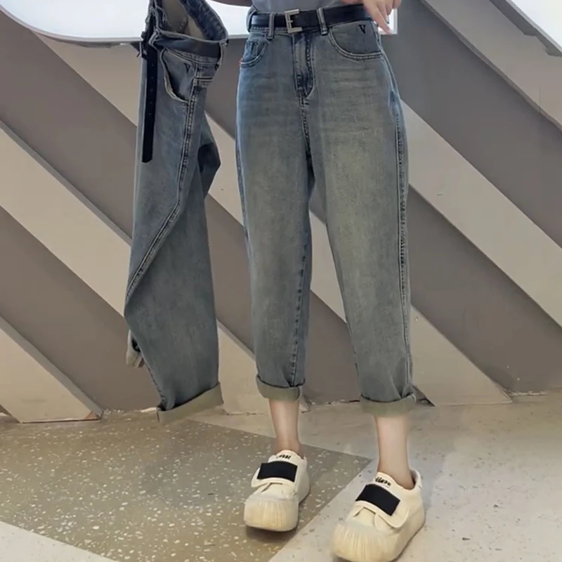 梨形显瘦大码哈伦老爹牛仔裤子女2025年秋冬季新款洋气百搭九分裤