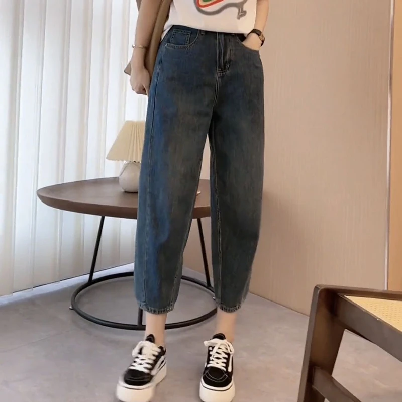 梨形显瘦大码女装弯刀香蕉牛仔裤子女士高腰宽松洋气九分裤春夏季