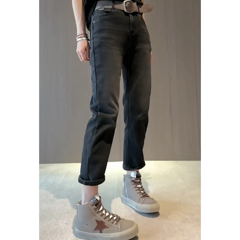 梨形显瘦大码直筒烟管九分裤牛仔裤子女2024年秋冬季新款加绒加厚
