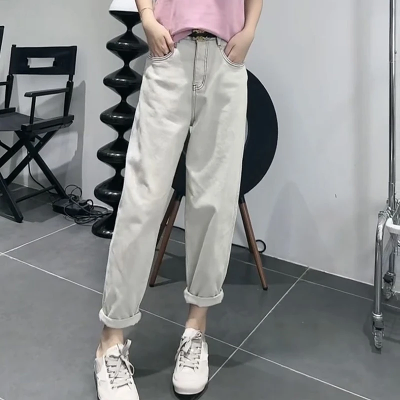 梨形显瘦大码女装秋冬季新款九分哈伦老爹牛仔裤子女士百搭休闲裤