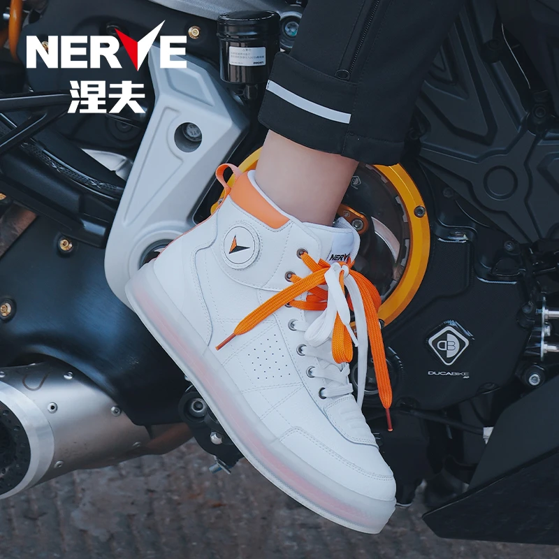 直播间福利！NERVE涅夫NV007白色骑行鞋摩托牛皮休闲板鞋四季通用