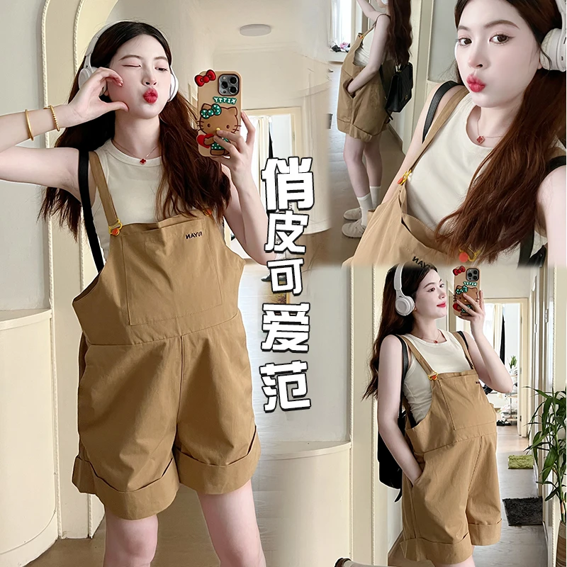 孕妇装夏季新款时尚打底背心上衣高级感阔腿背带短裤减龄装两件套