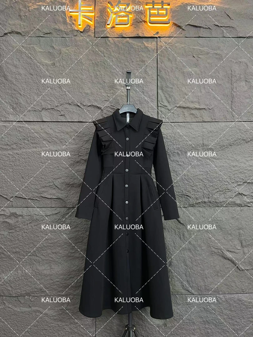 【原创大码设计师款女装】2024早秋新款压褶边显瘦大码连衣裙5669