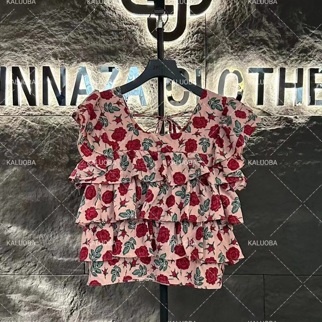 【原创设计师款女装】夏季荷叶边法式碎花方领甜美设计感5001#