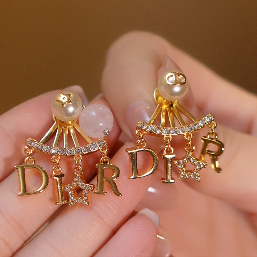 水晶扇形微笑字母耳环HTJF0081