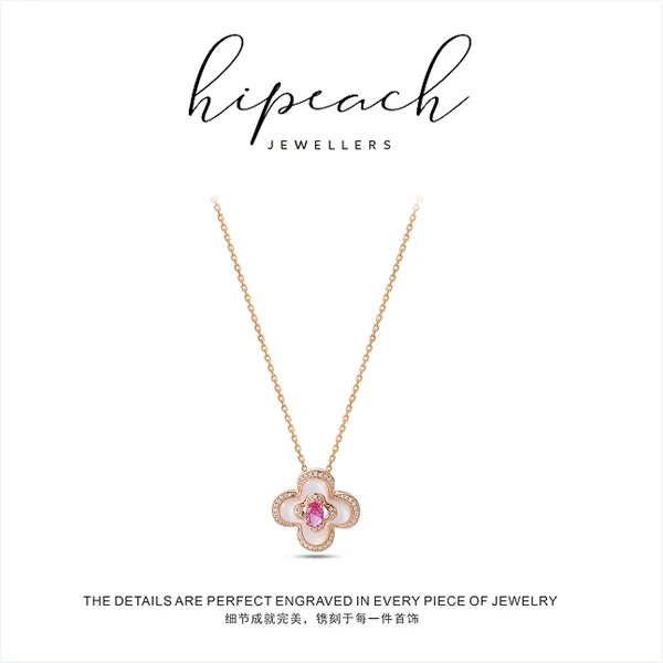 铜合金项链 红色四叶花项链HTBB0061