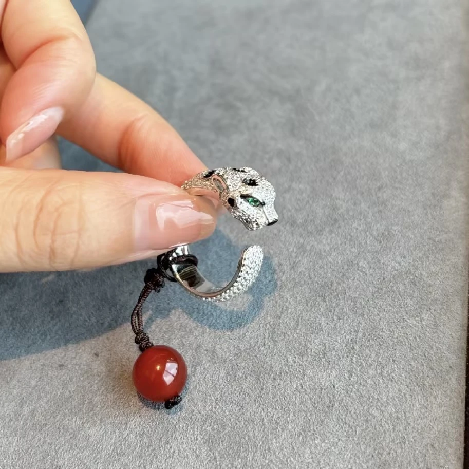 S925银玛瑙猎豹戒指HTAL025