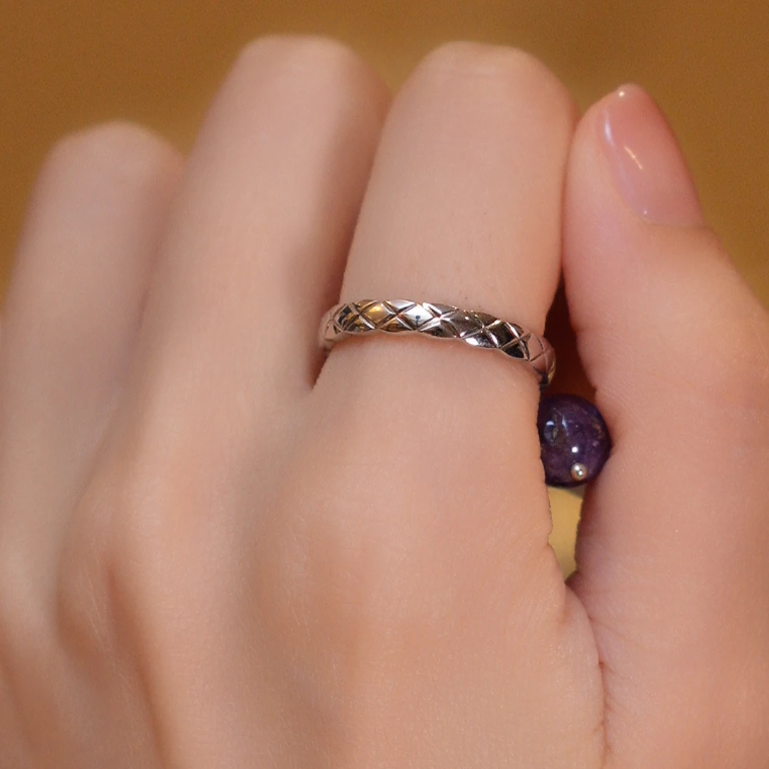 S925银水晶【窄版】菱格戒指HTZ0010 HTML0188