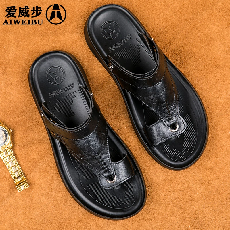 爱威步男士新款夹脚厚底男夏季外穿开车两用沙滩休闲防滑爸爸凉拖