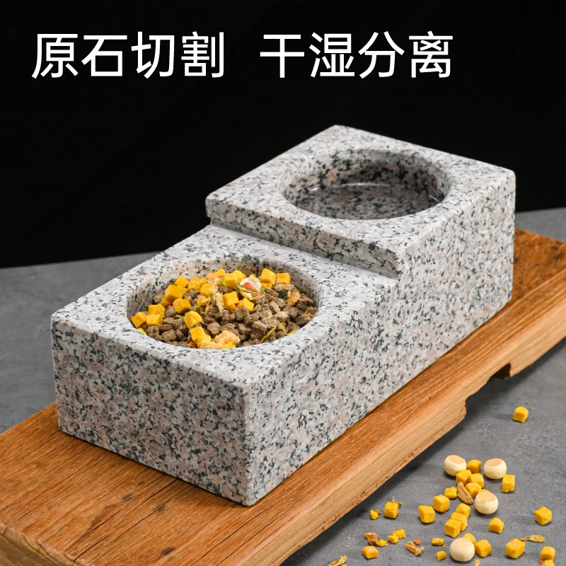 石头狗盆狗碗猫碗双碗自动饮水食盆狗狗猫咪碗水碗防打翻饭盆宠物