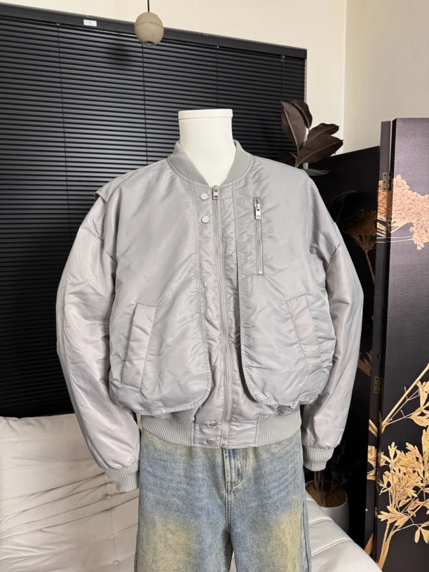 立领工装防风棒球服薄款羽绒服短款外套夹克90白鸭绒轻度防水