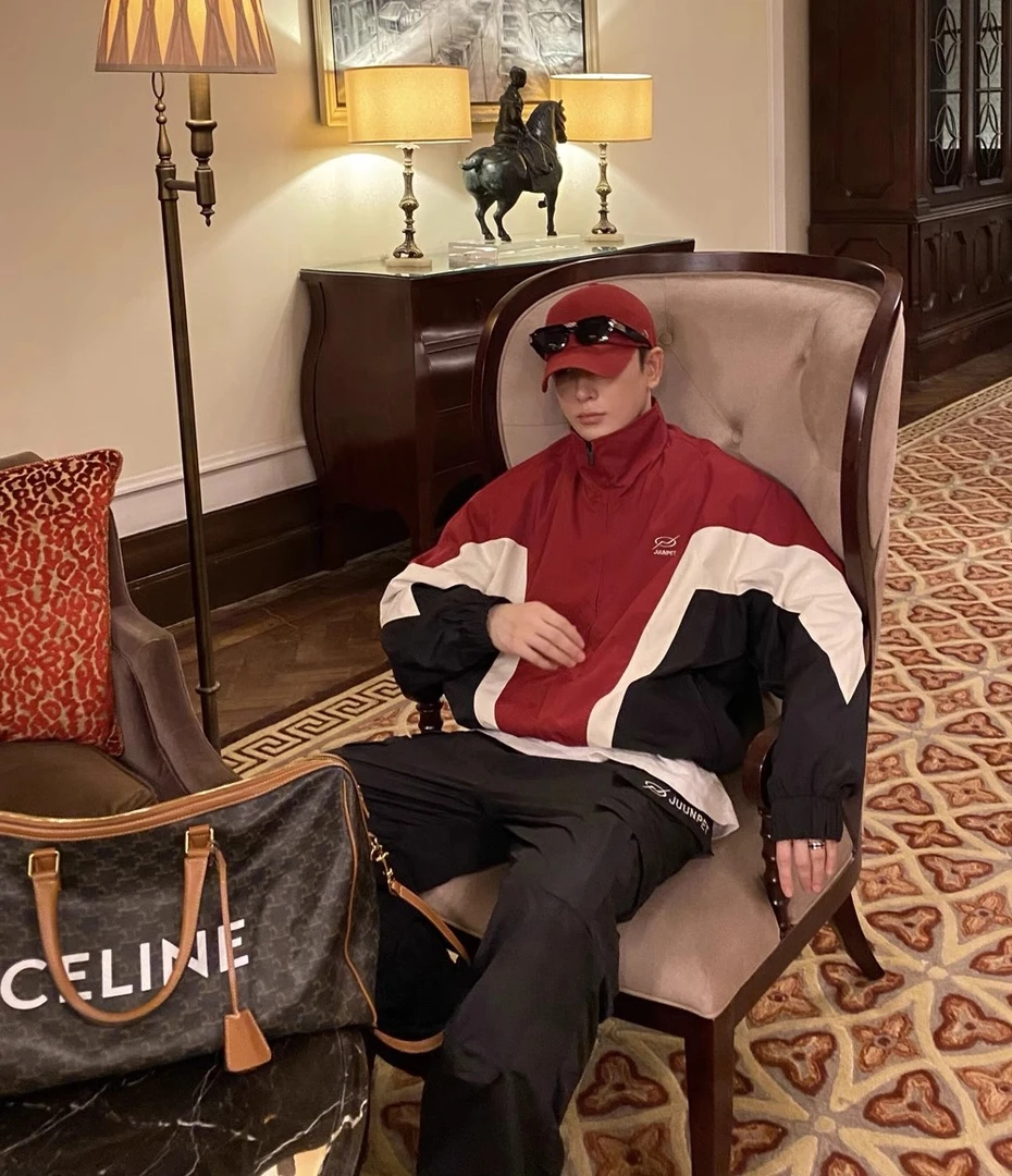 24KHOMME X JUUNPET美式复古运动休闲拼接宽松大廓形立领夹克外套