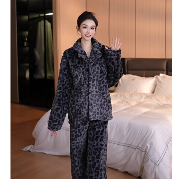 查理夫人【】短款套款加绒保暖睡衣套装女士
