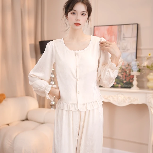 查理夫人【清梦】设计感丝滑睡衣长袖女士家居服宽松春夏套装睡衣