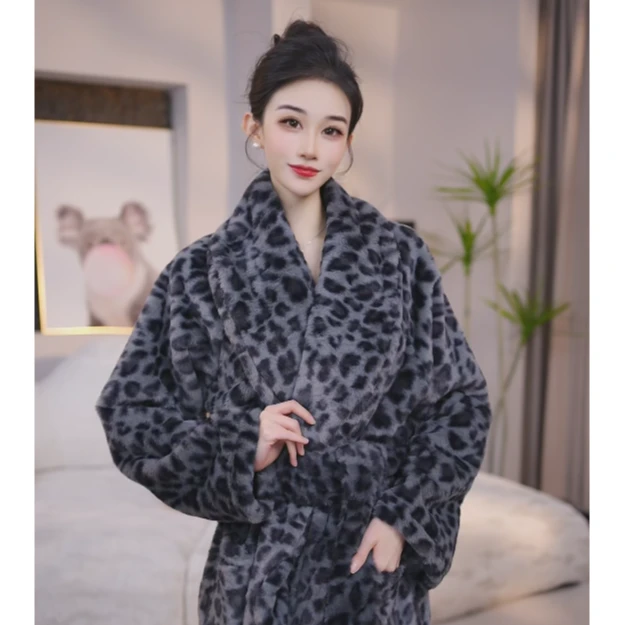 查理夫人【豹纹】加绒加厚保暖睡袍睡衣豹纹长款时尚秋冬季