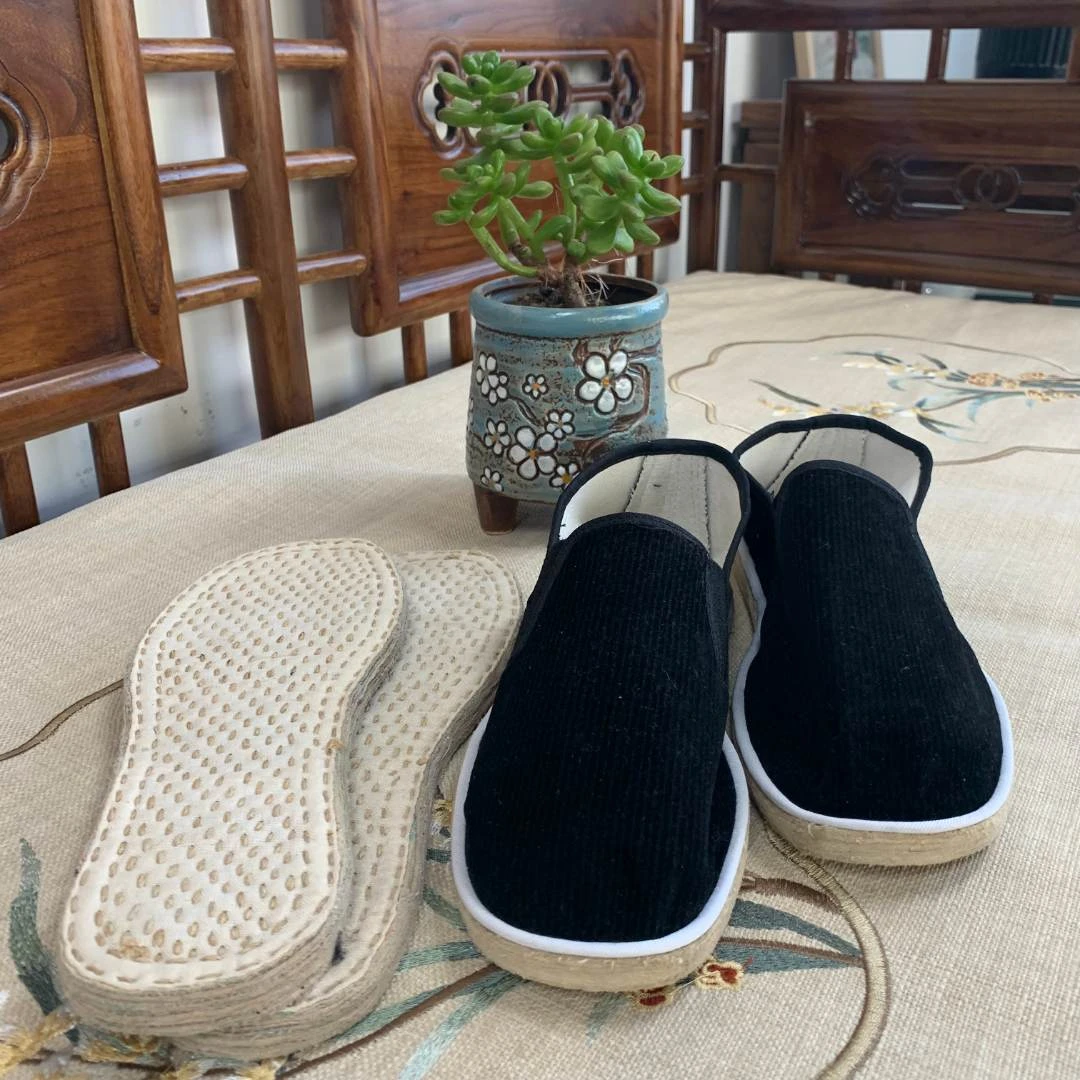 老式手纳农村纯手工布鞋千层底四季方口休闲风纳底男女鞋条绒
