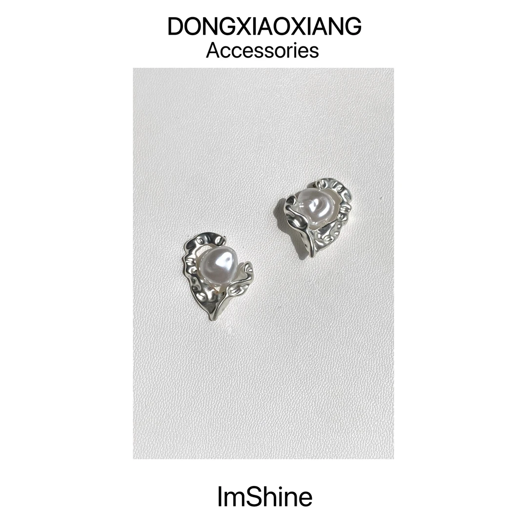 铜合金仿珍珠耳饰 肌理爱心耳钉-金abc-47