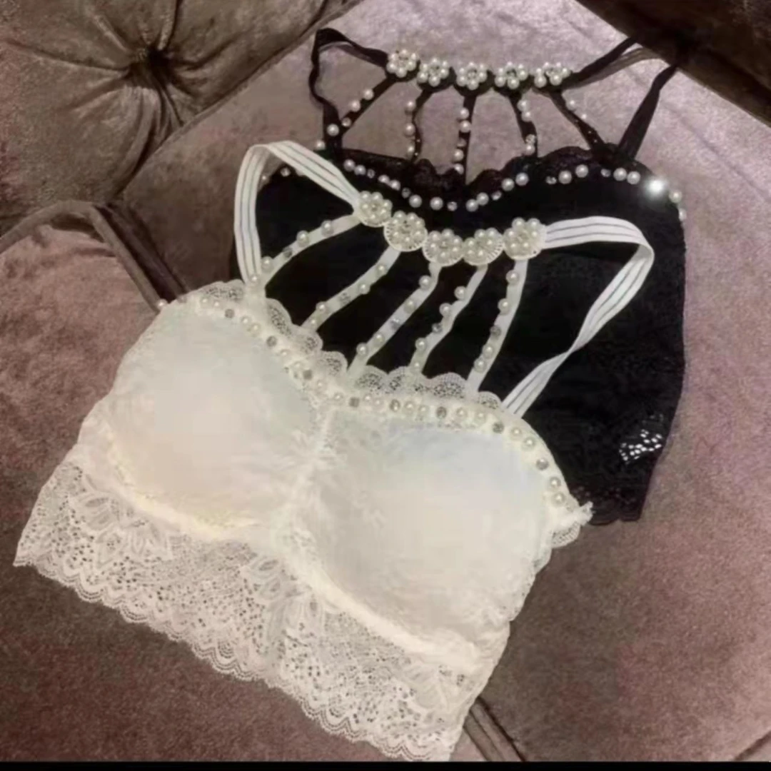 蕾丝钉珠吊带黑白洋气百搭