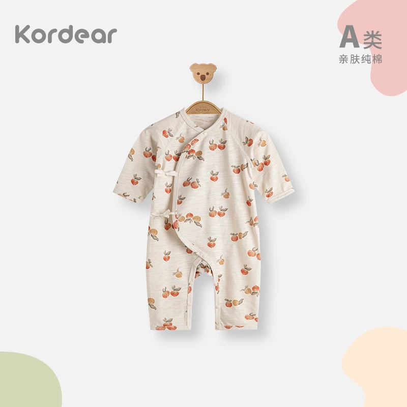 考拉蒂尔【元气桃桃】婴儿纯棉连体衣秋季新生儿绑带哈衣宝宝春秋款