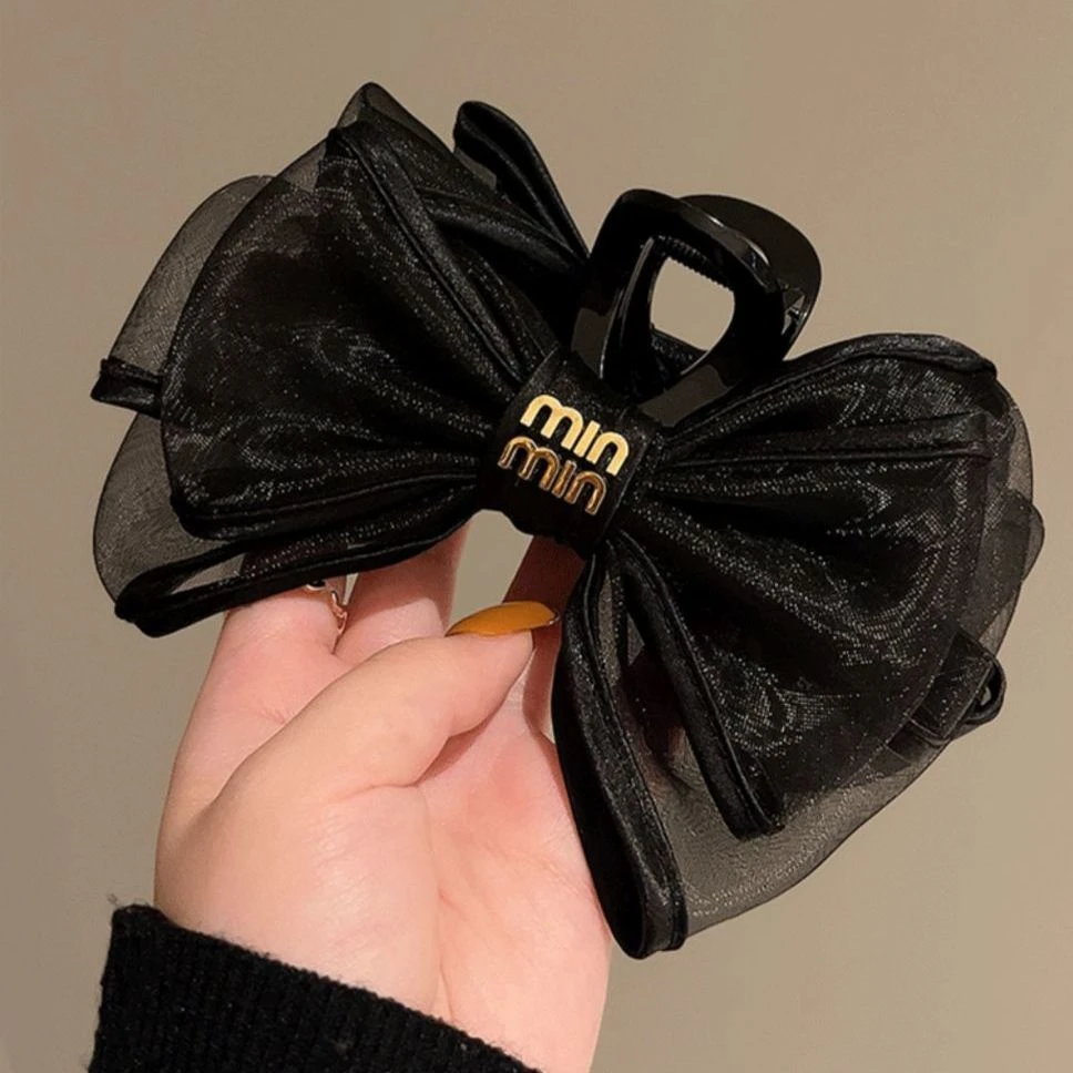 合金发饰 在逃公主网纱高级感蕾丝Min字优雅鲨鱼大抓夹发卡头饰