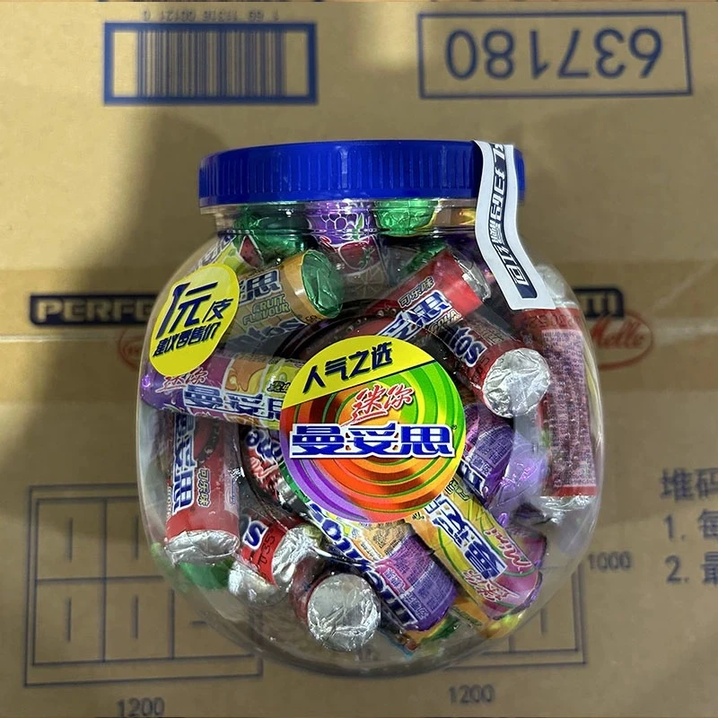 曼妥思迷你劲嚼充气糖脆皮软心珠540g大桶装混合口味约54支