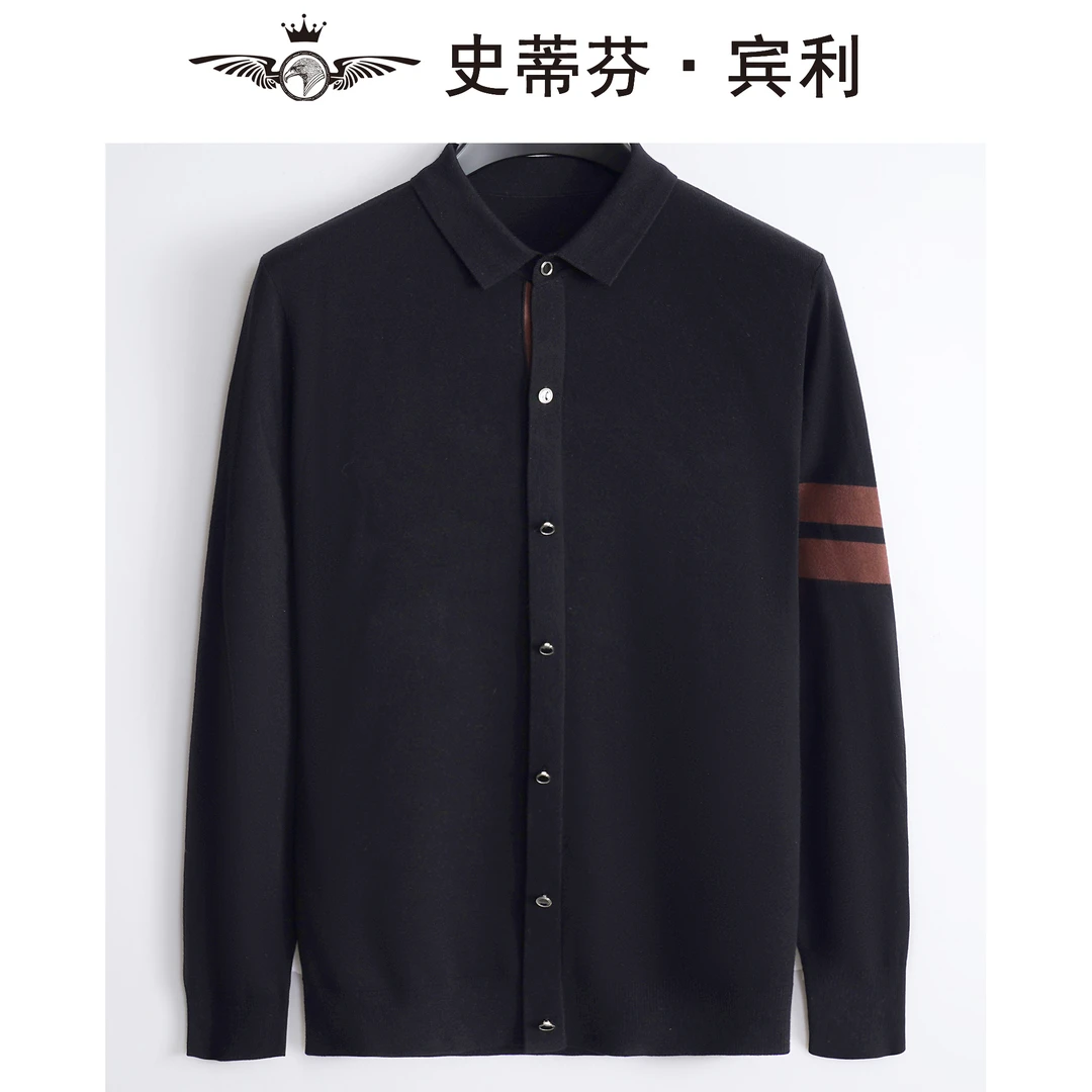 商务休闲定制针织秋品牌男装上男装【史蒂芬·宾利】袖臂夹条POLO衫