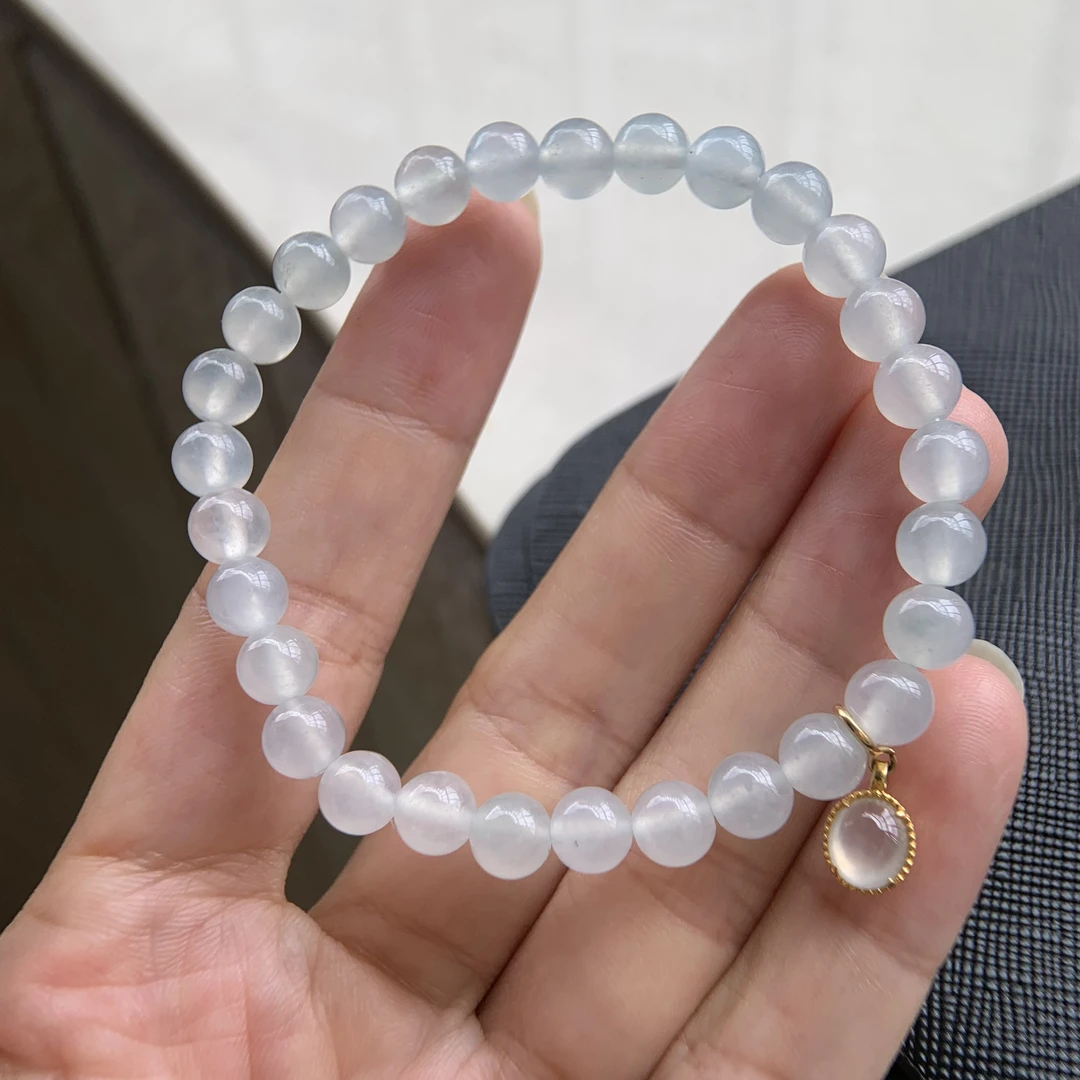 初夏翡翠  天然缅甸翡翠A货   高冰手串  白色 女款  时尚 百搭