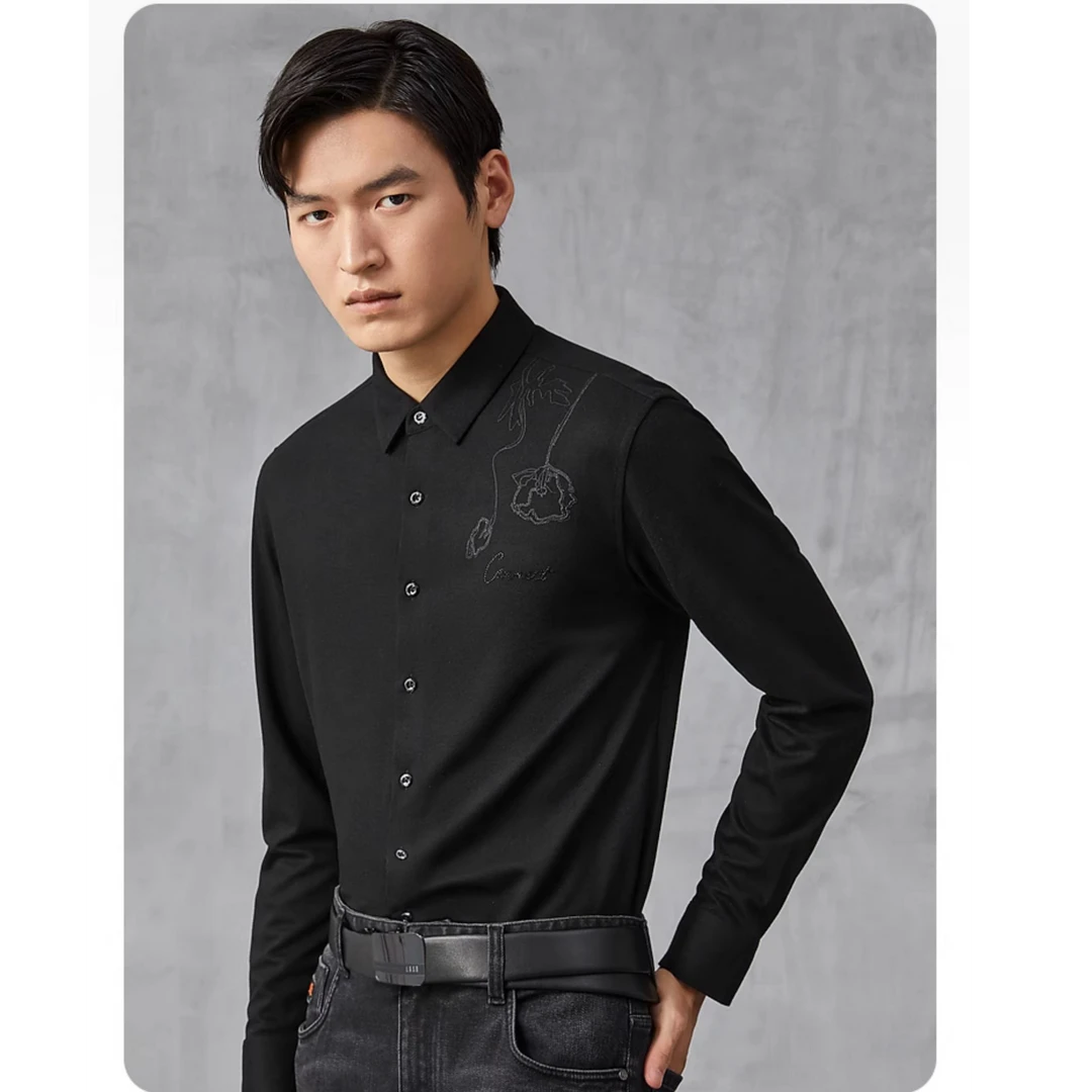 【刺绣磨毛衬衣】莱克斯顿秋季男士长袖针织衬衫B030420149