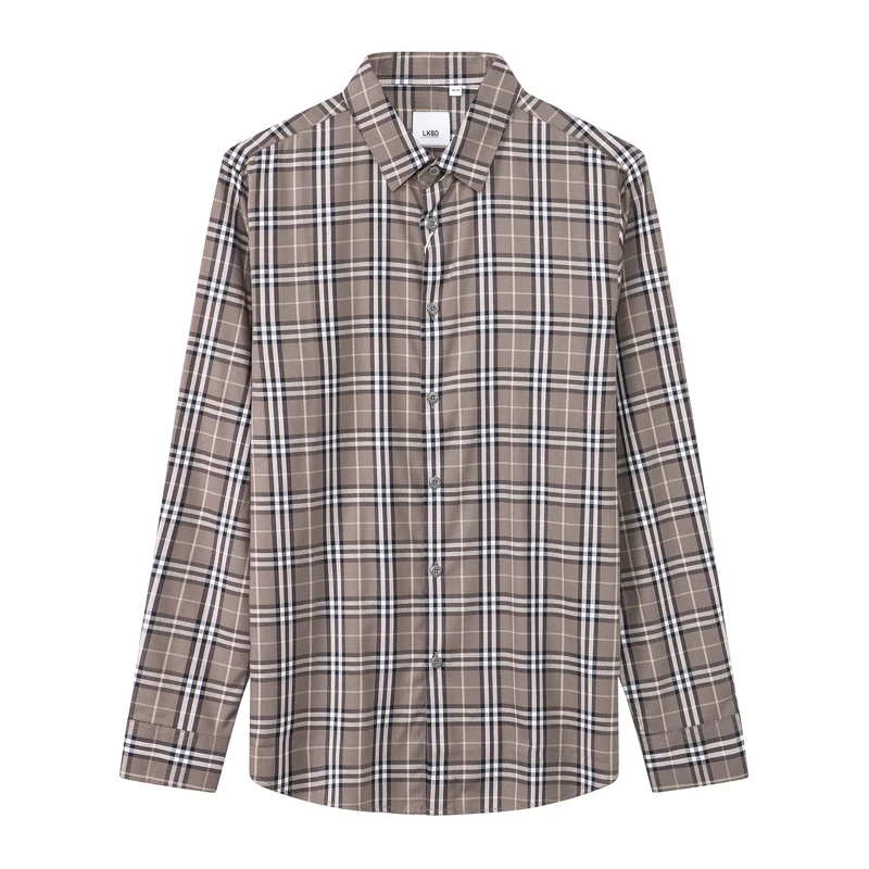 莱克斯顿春款时尚潮流经典格纹修身休闲长袖衬衫L030410104